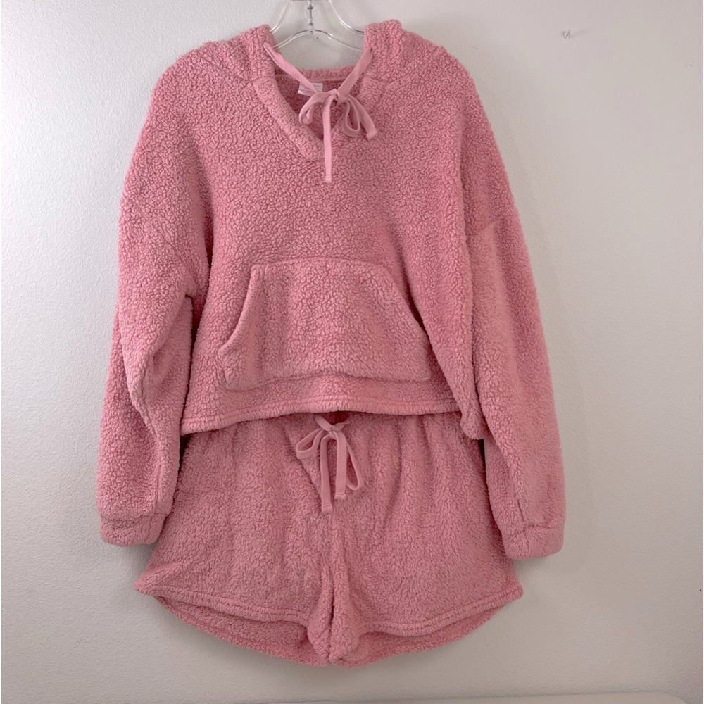 No Boundaries Light Pink Pajama Sleep Hoodie Set Fleece Cozy Women’s L(11-13)